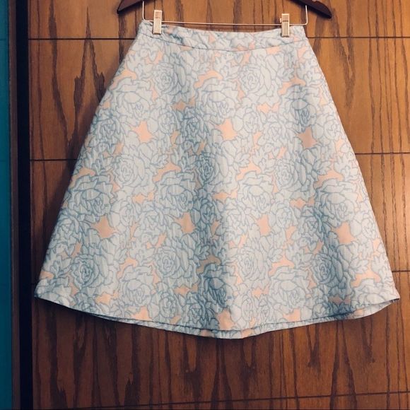New Embroidered Retro A-Line Blue Floral Mid-Length Skater Skirt - Picture 5 of 9